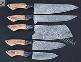 5 PCS HAND FORGED Full Tang Damascus Steel Kitchen Set knives+ Leather Roll kit - ZB Knives Store