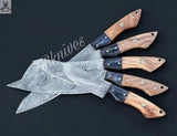 5 PCS HAND FORGED Full Tang Damascus Steel Kitchen Set knives+ Leather Roll kit - ZB Knives Store