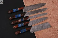 5 PCS HAND FORGED Full Tang Damascus Steel Kitchen Set knives+ Leather roll kit - ZB Knives Store