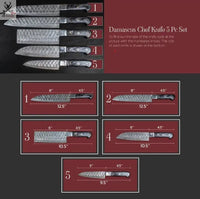 5 PCS HAND FORGED Full Tang Damascus Steel kitchen set knives + Leather Sheath - ZB Knives Store