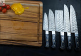 5 PCS HAND FORGED Full Tang Damascus Steel kitchen set knives + Leather Sheath - ZB Knives Store