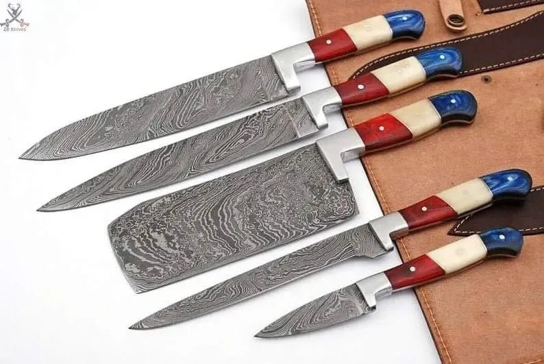 Handmade Damascus Steel Kitchen Knife Set - Full Tang Design