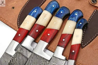 5 PCS HAND FORGED Full Tang Damascus Steel kitchen set knives+ Leather sheath - ZB Knives Store