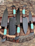 5 PCS HAND FORGED Full Tang High Carbon Steel kitchen Set Knives + leather Roll kit - ZB Knives Store