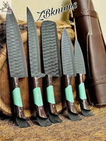 5 PCS HAND FORGED Full Tang High Carbon Steel kitchen Set Knives + leather Roll kit - ZB Knives Store