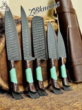 5 PCS HAND FORGED Full Tang High Carbon Steel kitchen Set Knives + leather Roll kit - ZB Knives Store