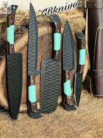 5 PCS HAND FORGED Full Tang High Carbon Steel kitchen Set Knives + leather Roll kit - ZB Knives Store