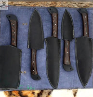 5 PCS HAND FORGED Full Tang High Carbon Steel kitchen set knives + Leather Sheath - ZB Knives Store