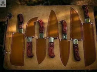 7 PCS HAND FORGED Full Tang Damascus Steel kitchen set knives + Leather Sheath - ZB Knives Store