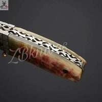 7.25" Inches HAND FORGED Damascus Steel Folding Pocket Knife + leather sheath - ZB Knives Store