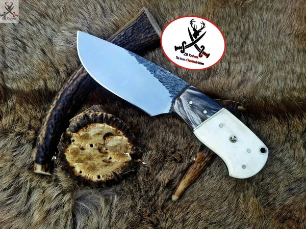 7.25" Inches HAND FORGED Full Tang 1095 High Carbon Steel Skinning Knife+ Leather sheath - ZB Knives Store