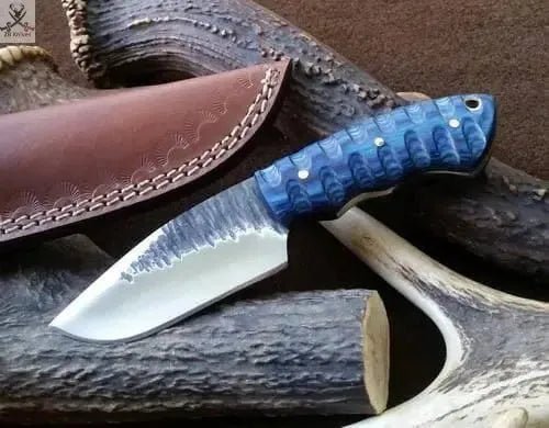 7.25" Inches HAND FORGED Full Tang 1095 High Carbon Steel Skinning Knife+ Leather sheath - ZB Knives Store