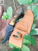 7.5" Inches HAND FORGED Full Tang 1095 High Carbon Steel Skinning Knife+ Leather sheath ZB Knives Store