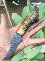 7.5" Inches HAND FORGED Full Tang 1095 High Carbon Steel Skinning Knife+ Leather sheath - ZB Knives Store
