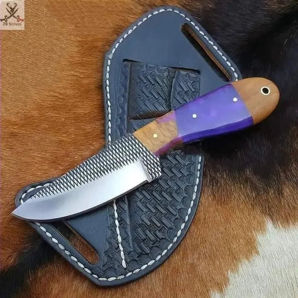 7.5" Inches HAND FORGED Full Tang 1095 High Carbon Steel Skinning Knife+ Leather sheath - ZB Knives Store