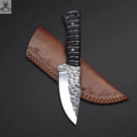 7.5" Inches HAND FORGED Full Tang 1095 High Carbon Steel Skinning Knife+ Leather sheath - ZB Knives Store
