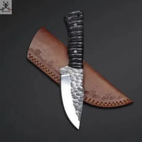 7.5" Inches HAND FORGED Full Tang 1095 High Carbon Steel Skinning Knife+ Leather sheath - ZB Knives Store