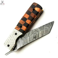 7.5" Inches HAND FORGED Full Tang Damascus Steel Folding Pocket Knife+ Leather sheath - ZB Knives Store
