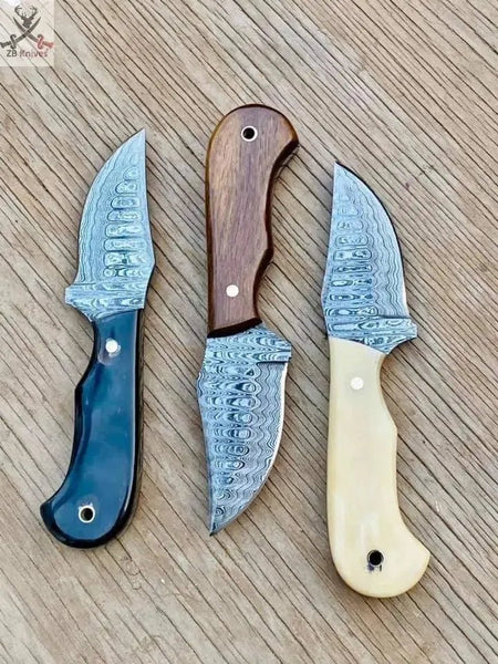 7.5" Inches HAND FORGED Full Tang Damascus Steel Skinning Knives+ Leather sheath - ZB Knives Store