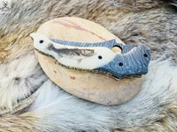 Custom Damascus Folding Knife – 7.5" Razor - Sharp Blade & Premium Leather Sheath - ZB Knives Store