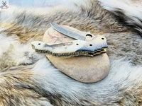 Custom Damascus Folding Knife – 7.5" Razor - Sharp Blade & Premium Leather Sheath - ZB Knives Store