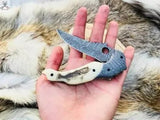 Custom Damascus Folding Knife – 7.5" Razor - Sharp Blade & Premium Leather Sheath - ZB Knives Store