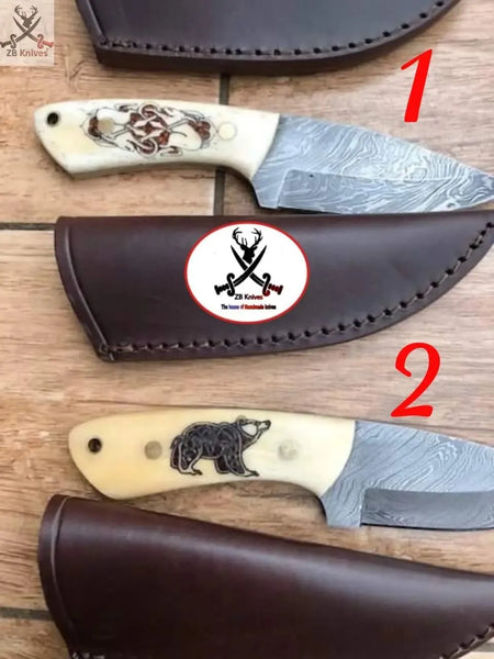 7.5" inches HAND FORGED Full Tang Damascus Steel Skinning Knife + Leather Sheath - ZB Knives Store