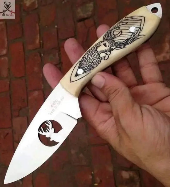 7.75" Inches HAND FORGED 440C Steel deer cut Skinning knife + Leather Sheath - ZB Knives Store