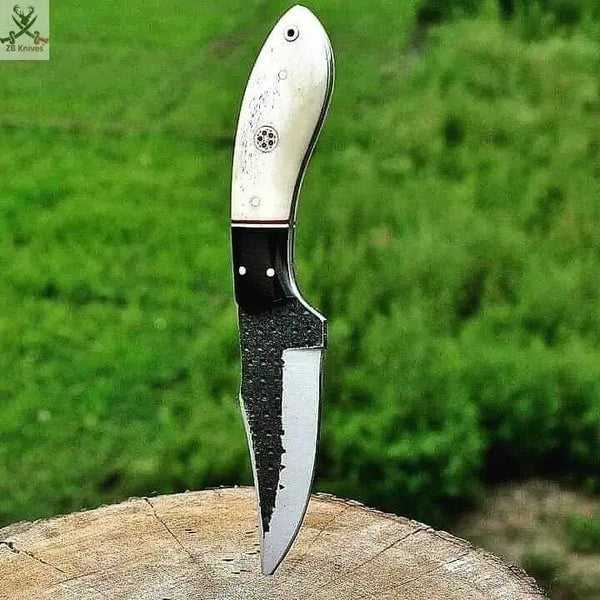 7.75" Inches HAND FORGED Full Tang 1095 High Carbon Steel Skinning Knife+ Leather sheath - ZB Knives Store