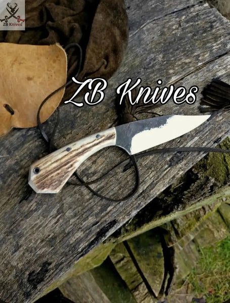 7.8" HAND FORGED Fixed Blade special design 1095 High carbon Steel skinning Knife + leather sheath - ZB Knives Store