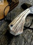 7.8" HAND FORGED Fixed Blade special design 1095 High carbon Steel skinning Knife + leather sheath - ZB Knives Store