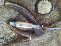 7" Inches HAND FORGED Damascus Steel Folding Pocket Knife+ Leather sheath - ZB Knives Store