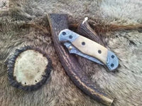 7" Inches HAND FORGED Damascus Steel Folding Pocket Knife+ Leather sheath - ZB Knives Store