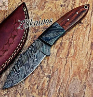 7" Inches HAND FORGED Damascus Steel Skinning Knife + leather sheath - ZB Knives Store