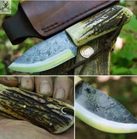7" Inches HAND FORGED Full Tang 1095 High Carbon Steel Skinning knife + Leather Sheath - ZB Knives Store