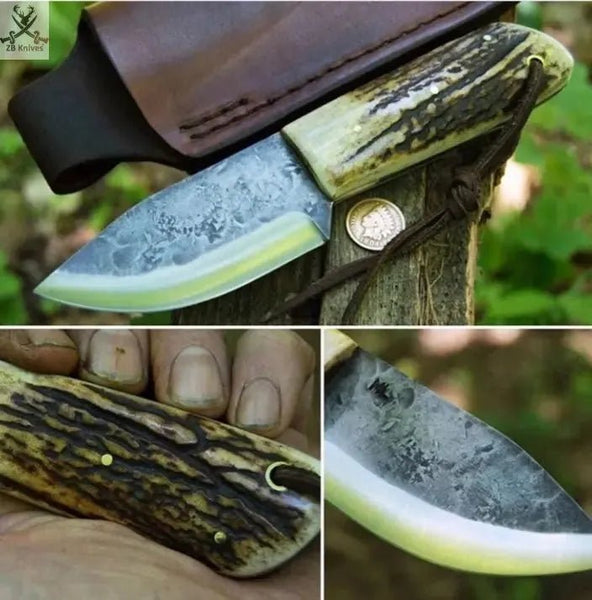 7" Inches HAND FORGED Full Tang 1095 High Carbon Steel Skinning knife + Leather Sheath - ZB Knives Store