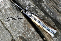 7" Inches HAND FORGED Full Tang Damascus Steel Folding Pocket Knife + leather sheath - ZB Knives Store