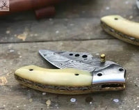 7" Inches HAND FORGED Full Tang Damascus Steel Folding Pocket Knife+ Leather sheath - ZB Knives Store
