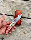 7" inches HAND FORGED Damascus Steel Folding Pocket Knife + leather sheath - ZB Knives Store