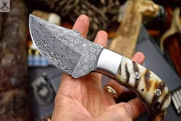 7"inches HAND FORGED Damascus Steel Skinning knife + Leather Sheath - ZB Knives Store