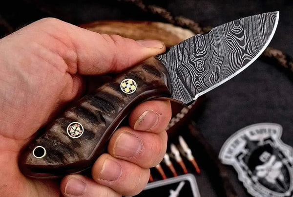 7"inches HAND FORGED Full Tang Damascus Steel Skinning Knife + Leather Sheath - ZB Knives Store