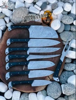8 PCS HAND FORGED Full Tang Damascus Steel Kitchen Set Knives + leather Roll kit - ZB Knives Store