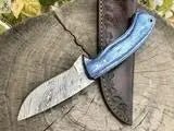 8.25" Inches HAND FORGED Full Tang Damascus Steel Hunting knife+ Leather sheath - ZB Knives Store