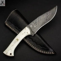 8.25" Inches HAND FORGED Full Tang Damascus Steel Skinning Knife+ Leather sheath - ZB Knives Store