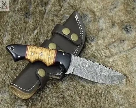 8.25" Inches HAND FORGED Full Tang Damascus Steel Skinning knife+ Leather sheath - ZB Knives Store