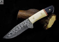 8.25" Inches HAND FORGED Full Tang Damascus Steel Skinning knife+ Leather sheath - ZB Knives Store
