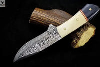 8.25" Inches HAND FORGED Full Tang Damascus Steel Skinning knife+ Leather sheath - ZB Knives Store