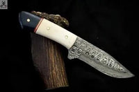 8.25" Inches HAND FORGED Full Tang Damascus Steel Skinning knife+ Leather sheath - ZB Knives Store