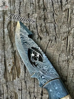 8.5" HAND FORGED Full Tang Damascus Steel Gut Hook Skinning Knife + leather sheath - ZB Knives Store