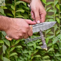 8.5" Inches HAND FORGED Full Tang Damascus Steel Hunting Knife + leather sheath - ZB Knives Store